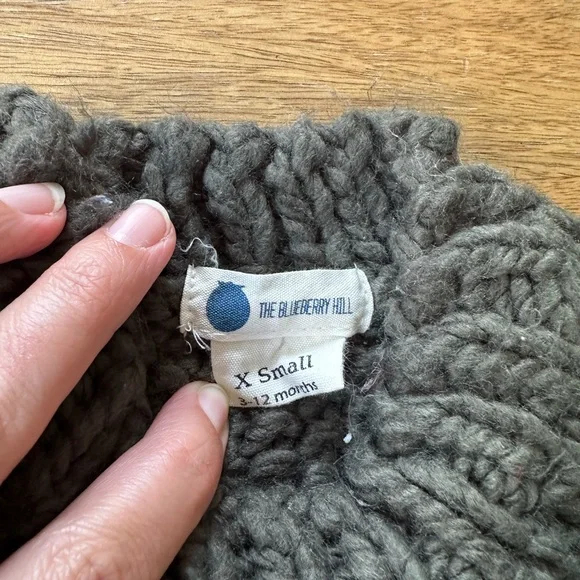 The Blueberry Hill - Olive green chunky knit sweater, 3-12 months - Picture 2 of 3